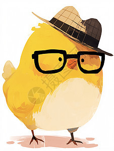 可爱的卡通小黄鸡戴眼镜和帽子图片