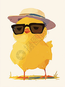 可爱的卡通小黄鸡戴着眼镜帽子图片