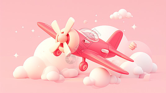 梦幻云朵上飞行的可爱卡通小飞机图片