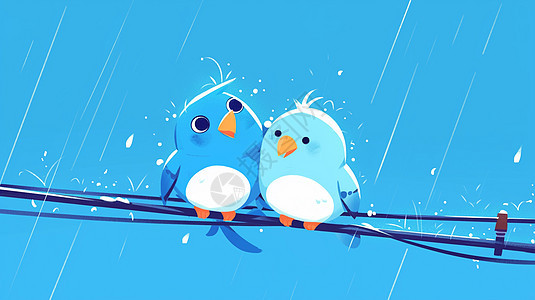 雨中两只卡通小鸟图片