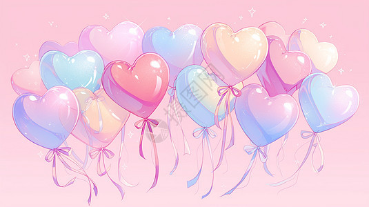 粉色调唯美梦幻的卡通爱心气球图片