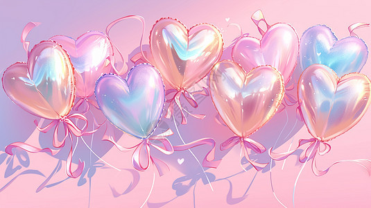 粉色调唯美的卡通爱心气球图片