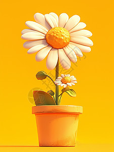 黄色背景上一盆美丽的卡通小雏菊图片