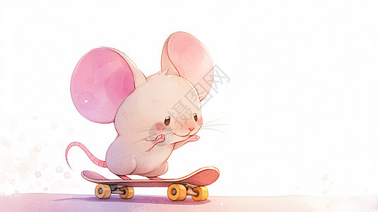 正在玩滑板的可爱卡通小老鼠图片