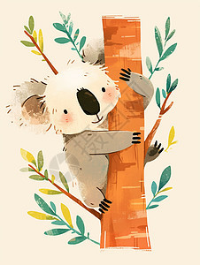 正在认真爬树的可爱卡通树袋熊图片