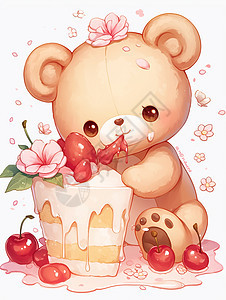 正在吃蛋糕的可爱卡通小棕熊图片