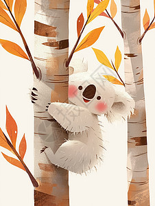 正在爬树的白色可爱卡通树袋熊图片