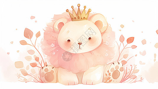 头上戴金色皇冠的可爱的浅粉色卡通小狮子图片