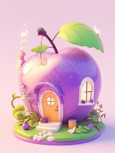 水果主题冷粉色立体可爱的卡通小屋图片