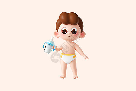 3d立体卡通可爱母婴形象拿奶瓶的婴儿图片