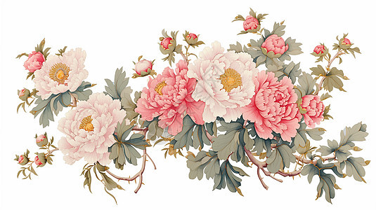 一簇盛开的淡粉色卡通牡丹花图片