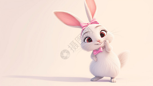 脖子上系着粉色蝴蝶结的可爱卡通兔子图片