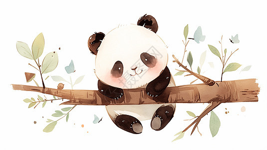 在树杈上可爱的卡通大熊猫图片