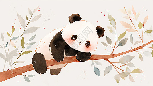 趴在树杈上的卡通大熊猫图片