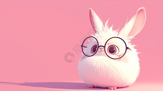 戴黑框眼镜的白色毛绒绒可爱的卡通小白兔图片