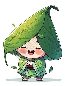 顶着绿色叶子可爱的卡通粽子形象IP图片