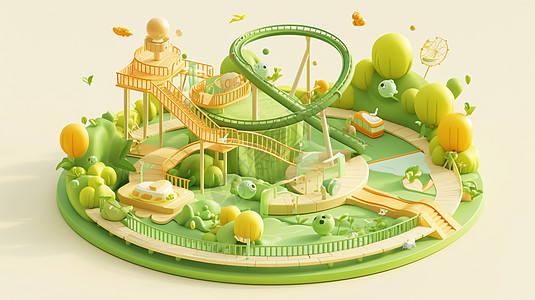 绿色调立体可爱的卡通儿童乐园图片