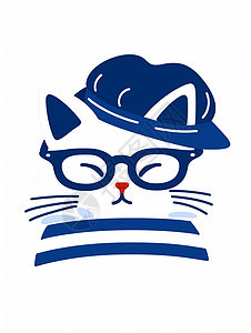 戴着帽子和眼镜的卡通猫插画图片