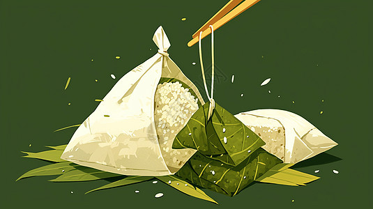 绿色调美味的端午节卡通粽子图片