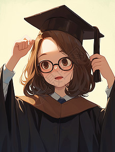 黑色毕业典礼服装戴着眼镜的短发卡通女孩图片