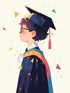 戴着眼镜清瘦的卡通小男孩参加毕业典礼图片