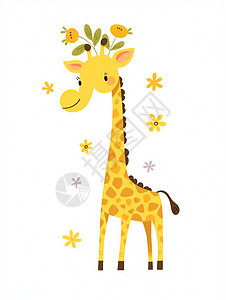 有小花的可爱卡通长颈鹿图片