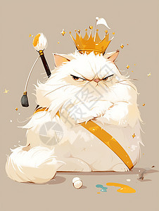 生气表情可爱的卡通白色猫国王图片