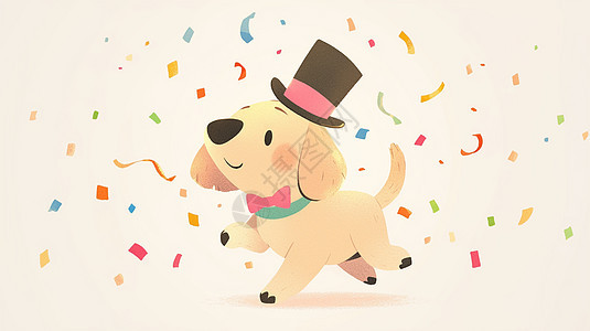高高的礼帽开心的走路的卡通小狗图片
