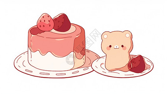美味的卡通小熊草莓水果布丁图片