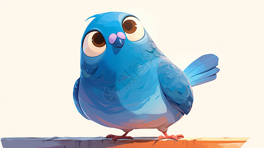 一只大眼睛蓝色可爱的卡通小鸟图片