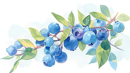 一串在树杈上的卡通蓝莓图片