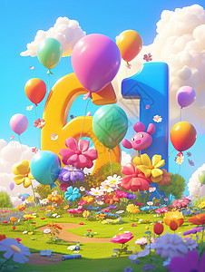 彩色气球喜庆六一儿童节卡通数字图片