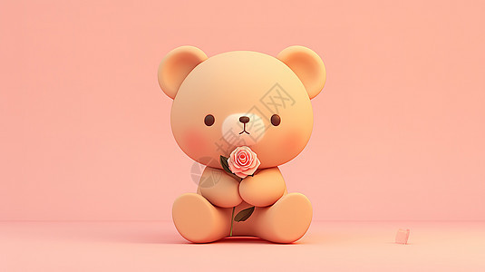 拿着玫瑰花的熊3D图片
