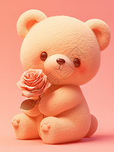 拿着玫瑰花的小熊3D风格图片