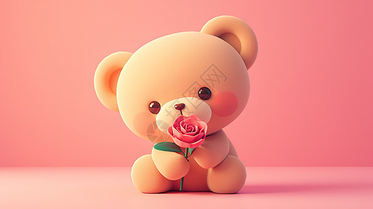 拿着玫瑰花的熊3D图片