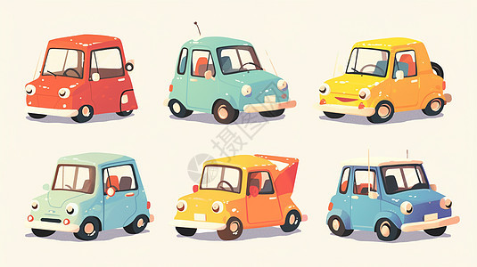 各种彩色可爱的卡通小汽车图片