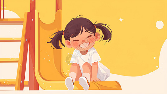 在滑梯旁开心笑的可爱卡通小女孩图片
