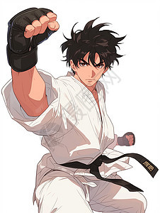 白色武打服装带着拳套练武术的卡通大男孩图片