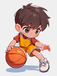 棕色短发可爱的大眼睛卡通小男孩在打篮球图片