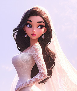 白色婚纱漂亮美丽的卡通新娘图片