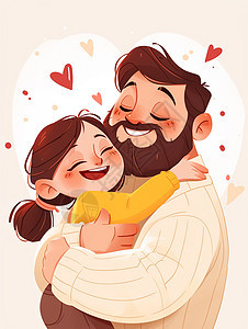 父亲节与爸爸拥抱的可爱的卡通女孩图片