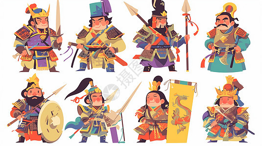 穿古风盔甲各种造型的可爱卡通小战士图片