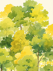 黄绿色卡通树木插画图片