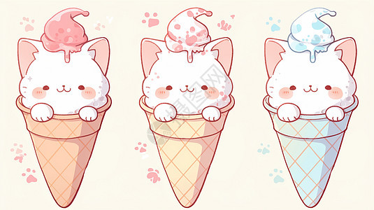 小猫主题可爱的卡通冰激凌图片