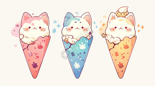 可爱小猫主题的卡通冰激凌图片