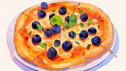 蓝莓口味美味可口的卡通披萨图片
