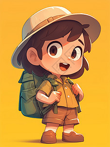 戴帽子背着绿色双肩包的大眼睛卡通小男孩图片