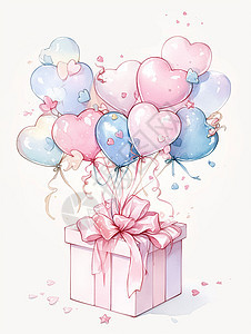 爱心彩色气球下一个漂亮的卡通礼物盒图片