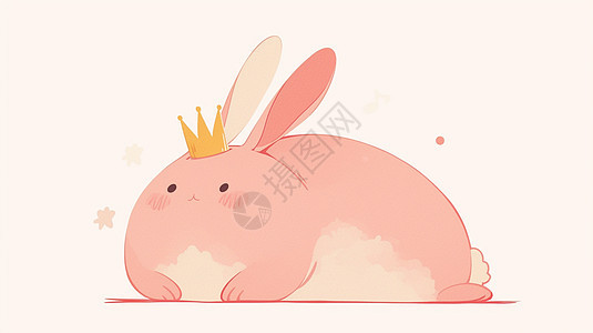 头上戴金色皇冠的粉色卡通兔子图片
