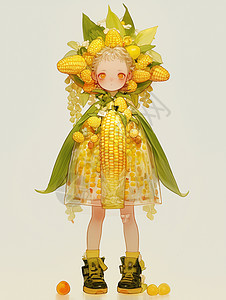 玉米主题服装可爱的卡通女孩图片